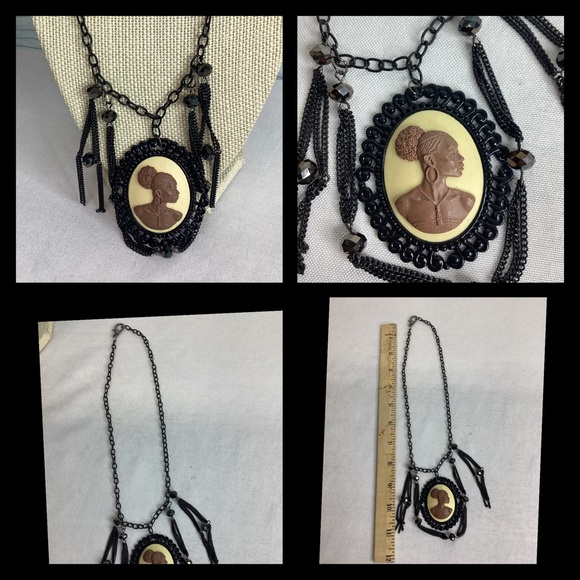 Vintage Black and Cream Cameo Necklace with Ornate Design - Picture 3 of 3